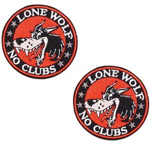NEW LONE WOLF NO CLUB Biker Vest Patches 2-PACK Red Logo Round Appliqués